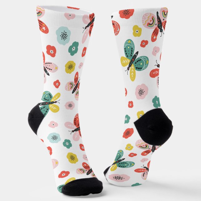Calcetines Patrón De Mariposa Y Floral (Angular)
