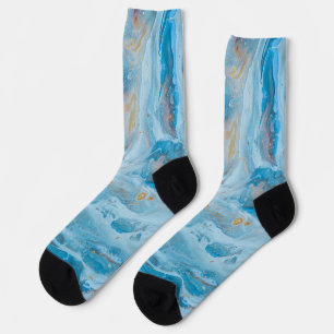 Calcetines Patrón de mármol azul y dorado zócalos locos