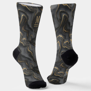 Calcetines Patrón de mármol con brillo gris negro y dorado pe