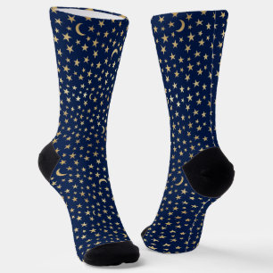 Calcetines Patrón de Medias Lunas Estrellas Doradas