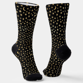 Calcetines Patrón de Medias Lunas y Estrellas Doradas Lindas