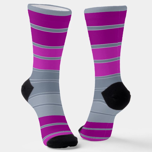 Calcetines Patrón de moda gris rayado púrpura (Angular)