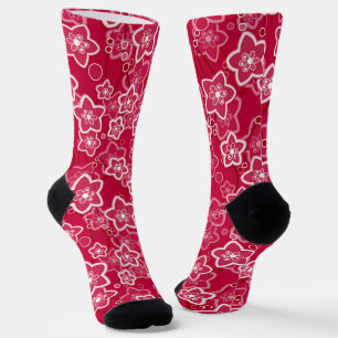 Calcetines patrón de moda rústico floral rojo retro