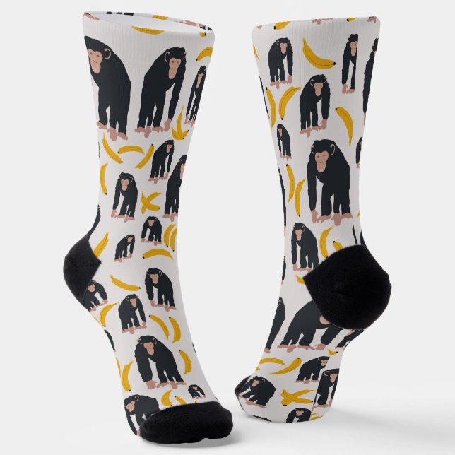 Calcetines Patrón de mono chimpancé y plátano (Angular)