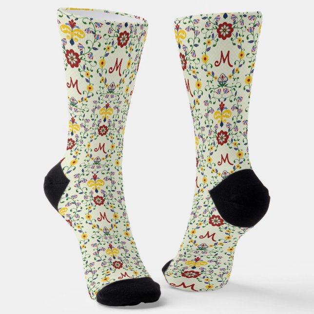 Calcetines Patrón de monograma escandinavo Rosemaling Nordic (Angular)
