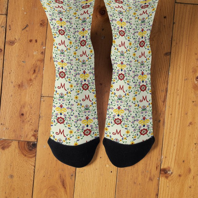 Calcetines Patrón de monograma escandinavo Rosemaling Nordic (Subido por el creador)