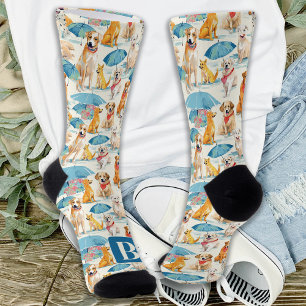 Calcetines Patrón de monograma personalizado colorido de perr