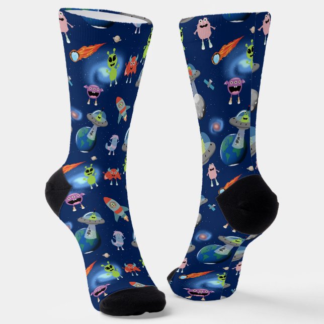 Calcetines Patrón de Monstruos Alien Cute Modern para Niños E (Angular)