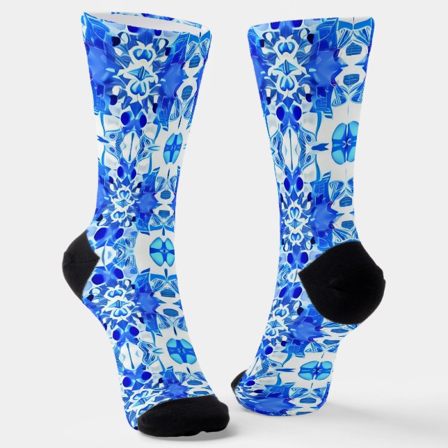 Calcetines Patrón de mosaico azul cobalto y blanco (Angular)