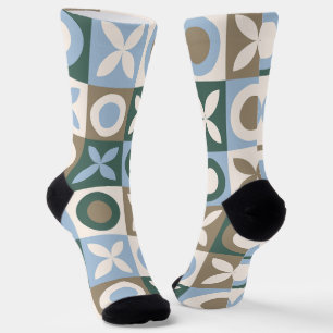 Calcetines Patrón de mosaico de baldosas geométricas azules y