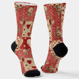 Calcetines Patrón de mosaico rojo de Shabby Chic