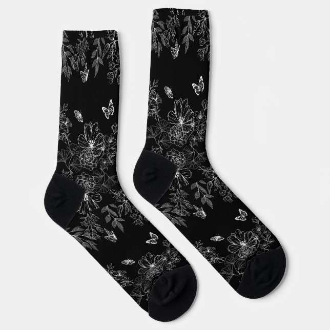 Calcetines Patrón de naturaleza floral en blanco y negro Mini (Derecha)