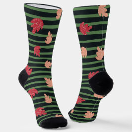 Calcetines Patrón de naturaleza práctica Hoja y rayas Verde