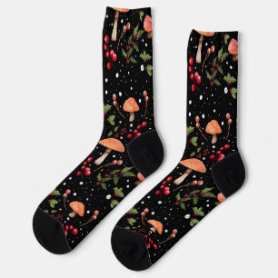 Calcetines Patrón de Navidad Cottagecore de hongos de inviern