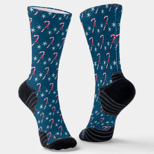 Calcetines Patrón de Navidad de bastones de caramelo y copos