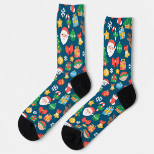 Calcetines Patrón de Navidades alegres en azul