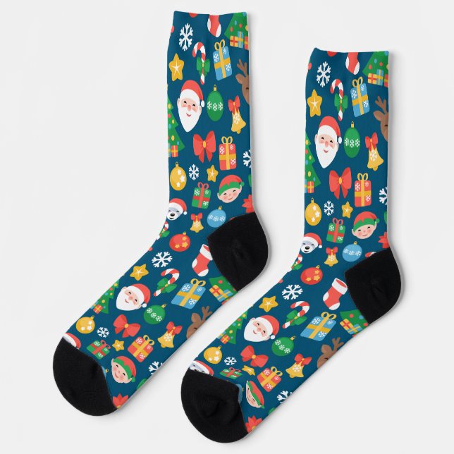 Calcetines Patrón de Navidades alegres en azul (Izquierda)
