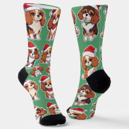 Calcetines Patrón de Navidades Cavalier King Charles Pastel