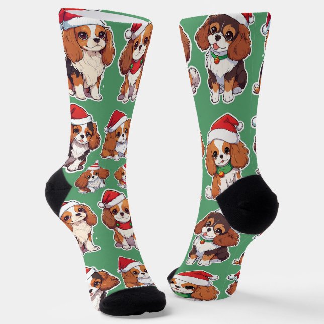Calcetines Patrón de Navidades Cavalier King Charles Pastel (Angular)