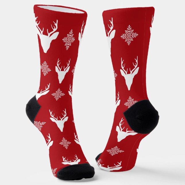 Calcetines Patrón de Navidades de cabezas de ciervo blanco y  (Angular)