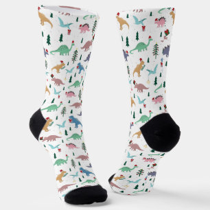 Calcetines Patrón de Navidades de dinosaurios festivos