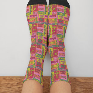 Calcetines Patrón de Navidades de estilo de Word Collage de V