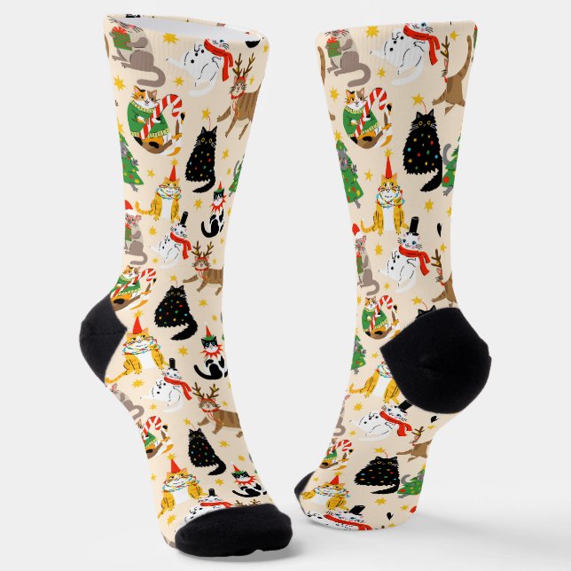 Calcetines Patrón de Navidades de gatos festivos (Angular)