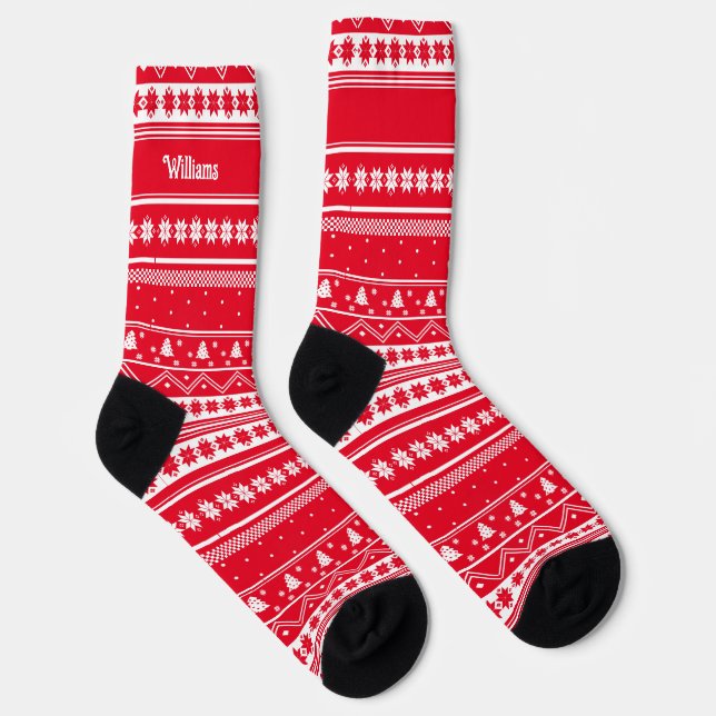 Calcetines Patrón de Navidades de suéter nórdico rojo (Derecha)