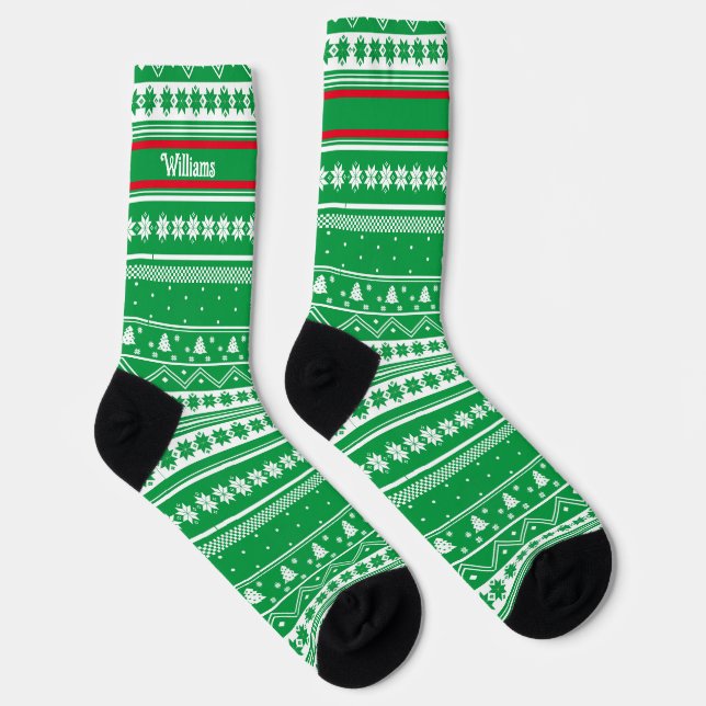 Calcetines Patrón de Navidades de suéter nórdico verde (Derecha)