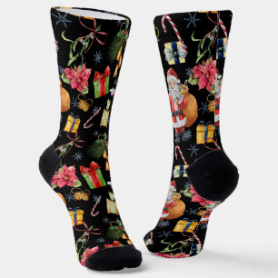 Calcetines Patrón de Navidades festivos con caña de santa, ca