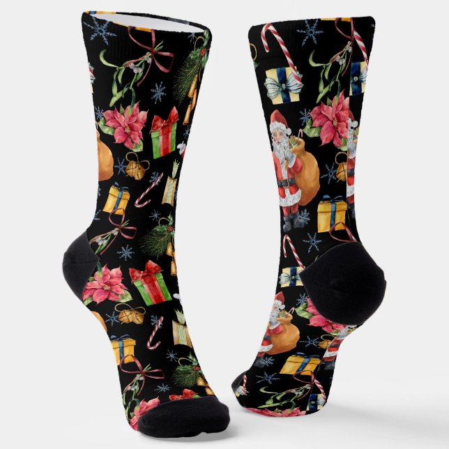 Calcetines Patrón de Navidades festivos con caña de santa, ca (Angular)