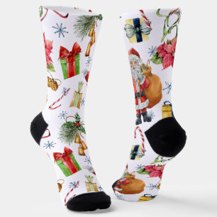 Calcetines Patrón de Navidades festivos con caña de santa, ca