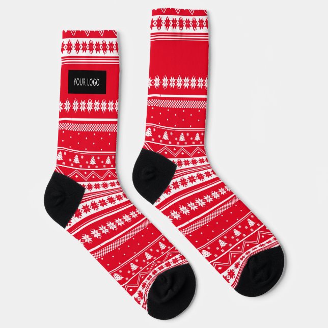 Calcetines Patrón de Navidades nórdicos rojos con logotipo de (Derecha)