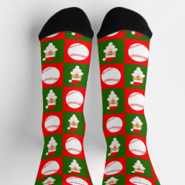 Calcetines Patrón de Navidades Santa Jugadores de Béisbol