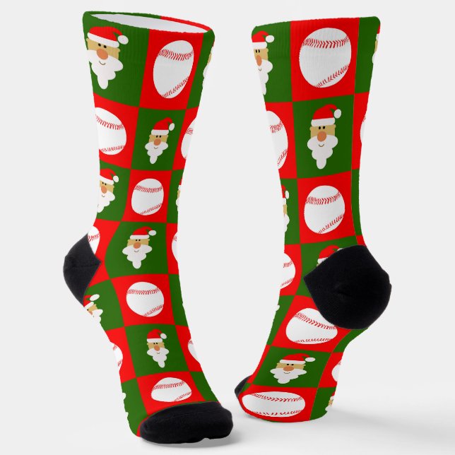 Calcetines Patrón de Navidades Santa Jugadores de Béisbol (Angular)