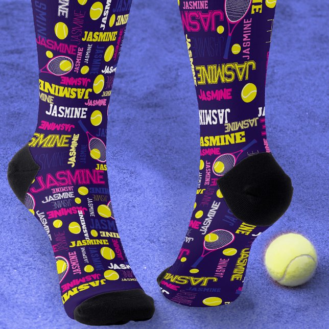 Calcetines Patrón de nombre amarillo pálido rosa de tenis (Subido por el creador)