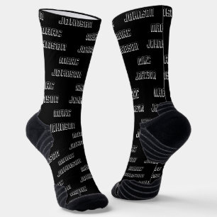 Calcetines Patrón de nombre personalizado moderno negro y bla