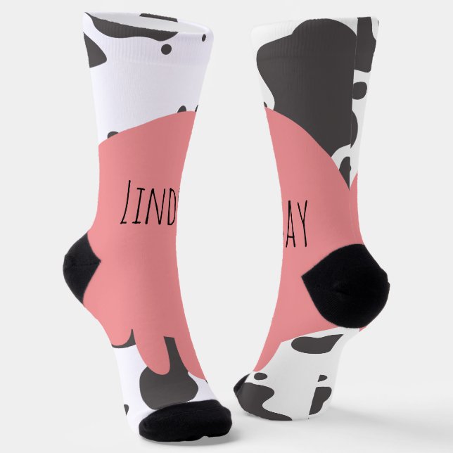 Calcetines Patrón de nombre rosa vaca divertida  (Angular)