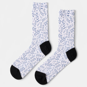 Calcetines Patrón de número aleatorio azul/blanco de cumpleañ