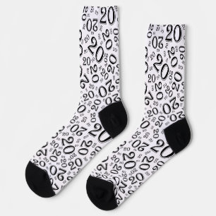 Calcetines Patrón de número aleatorio blanco/negro de cumplea