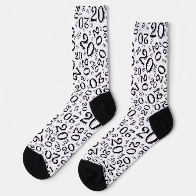 Calcetines Patrón de número aleatorio blanco/negro de cumplea (Izquierda)