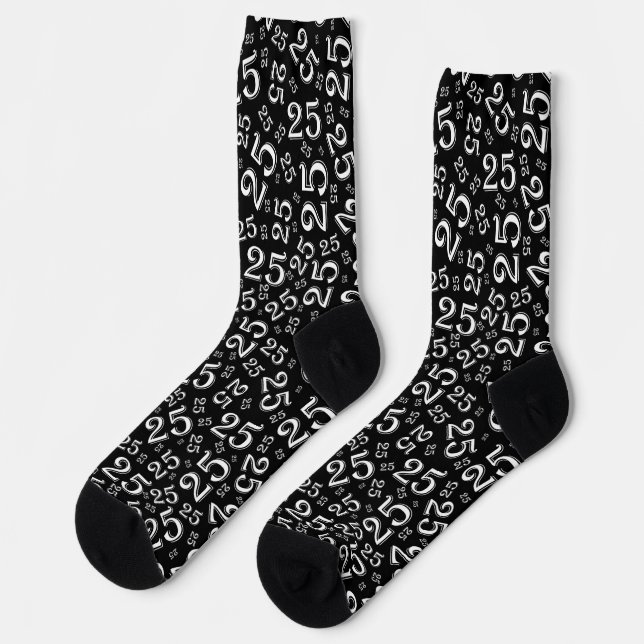 Calcetines Patrón de número aleatorio blanco/negro de cumplea (Izquierda)