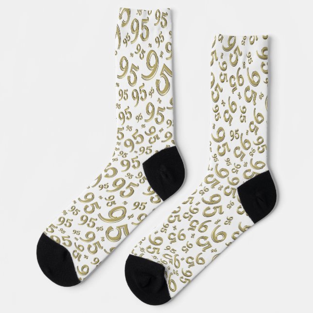 Calcetines Patrón de número aleatorio blanco/oro de cumpleaño (Izquierda)