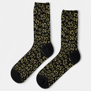 Calcetines Patrón de número aleatorio de oro/negro de cumplea
