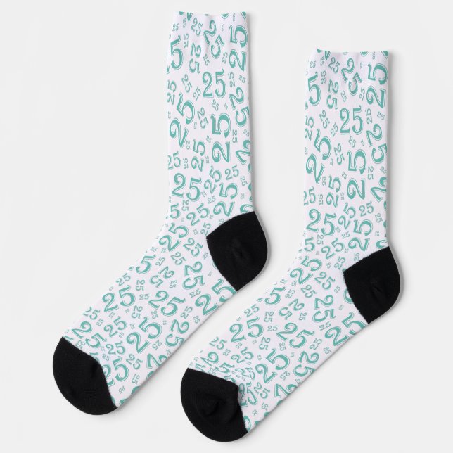 Calcetines Patrón de número aleatorio Verde azulado de cumple (Izquierda)