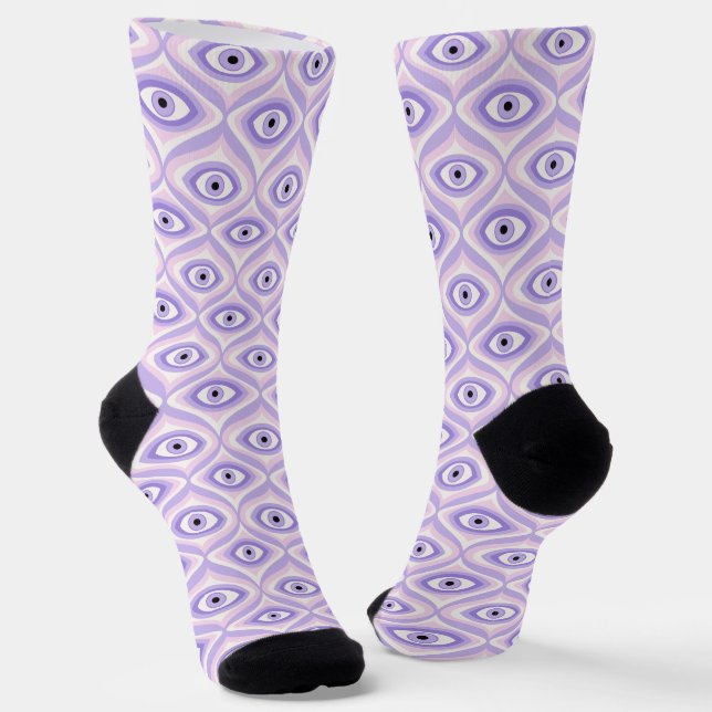 Calcetines Patrón De Ojo Retro En Púrpura Pastel (Angular)