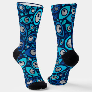 Calcetines Patrón de ojos malvados griegos Blues y Plata