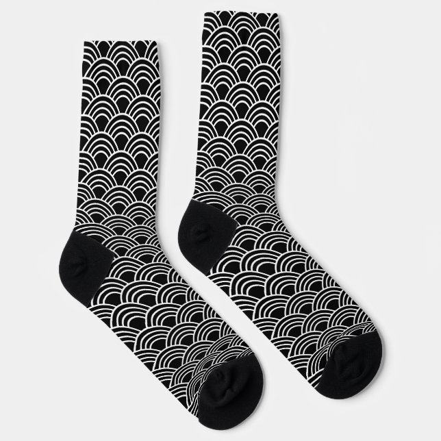 Calcetines Patrón de onda Seigaiha japonés clásico monocromo (Derecha)