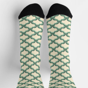 Calcetines Patrón de ondas de estilo retro verde