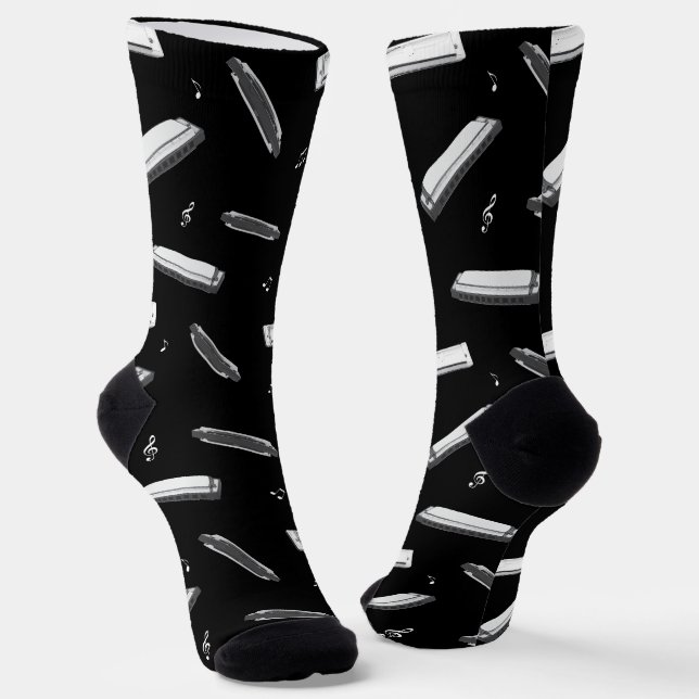 Calcetines Patrón de Órgano de Boca de Armónica en Negro (Angular)